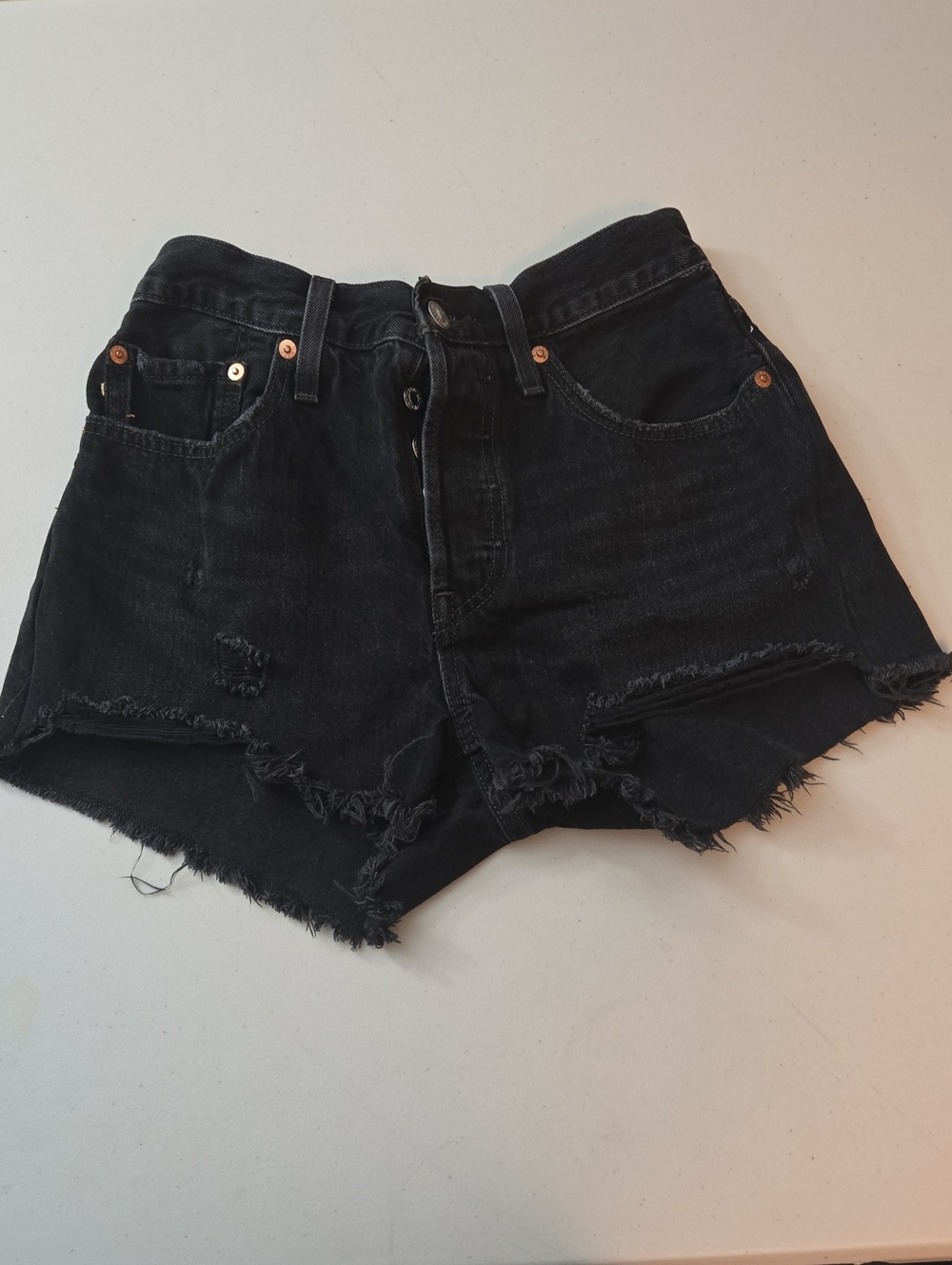 Levi's Premium 501 Original Distressed Cutoff Denim Shorts - Black - Size 27